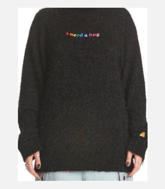 Teddy Fresh Sweaters - Teddy Fresh I Need A Hug Eyelash Sweater Black Rainbow Turtleneck Pullover OS